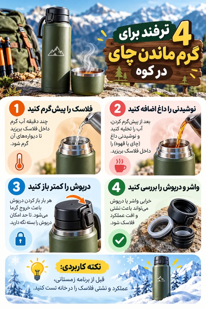 فلاسک کوهنوردی چند ساعت باید چای را گرم نگه دارد
