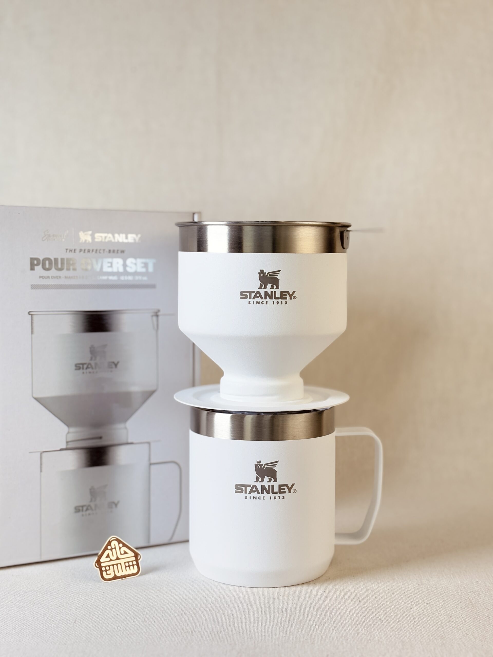 خرید قهوه ساز و کمپ ماگ استنلی سفید مدل POUR OVER SET