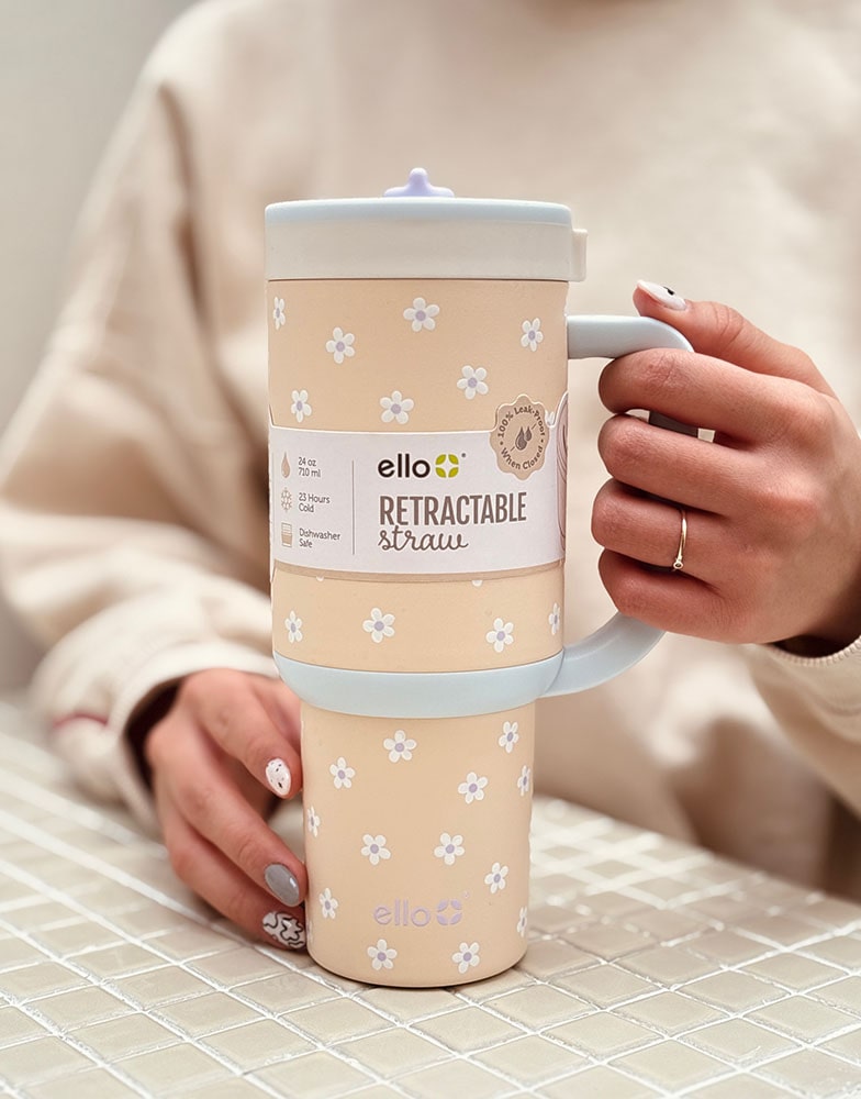 خرید تراول ماگ تامبلر نی دار برند آمریکایی ello گلدار 24oz