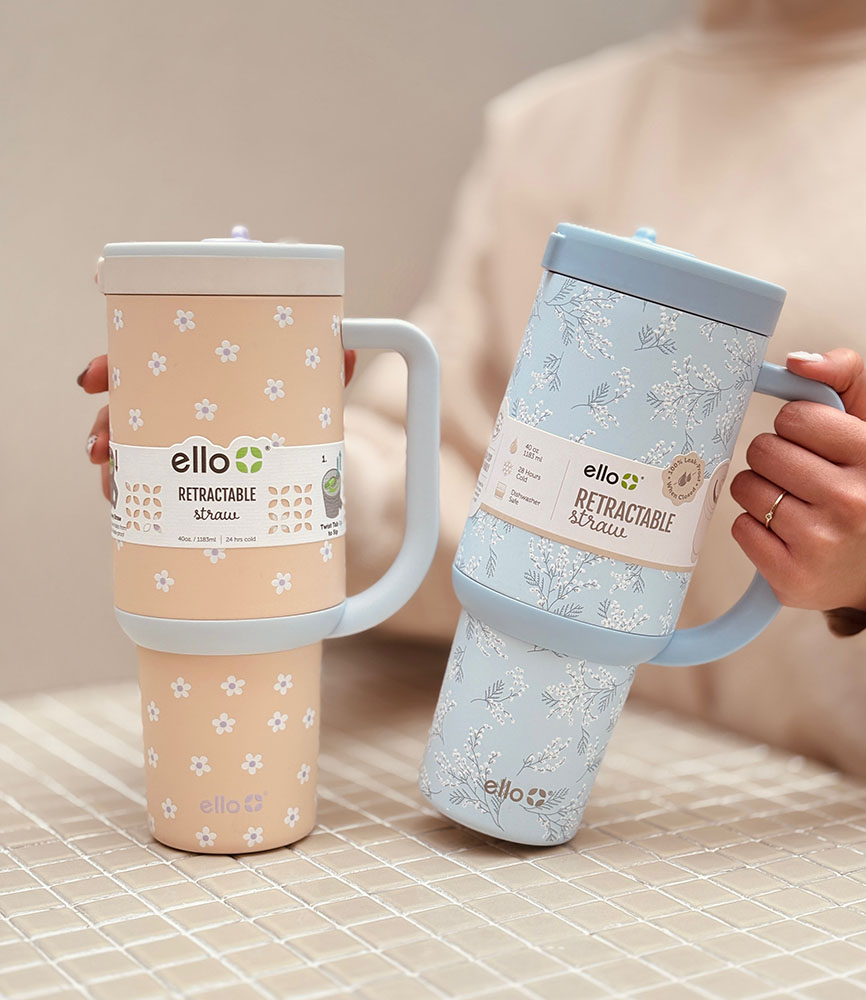 خرید تراول ماگ تامبلر نی دار برند آمریکایی ello گلدار 40oz