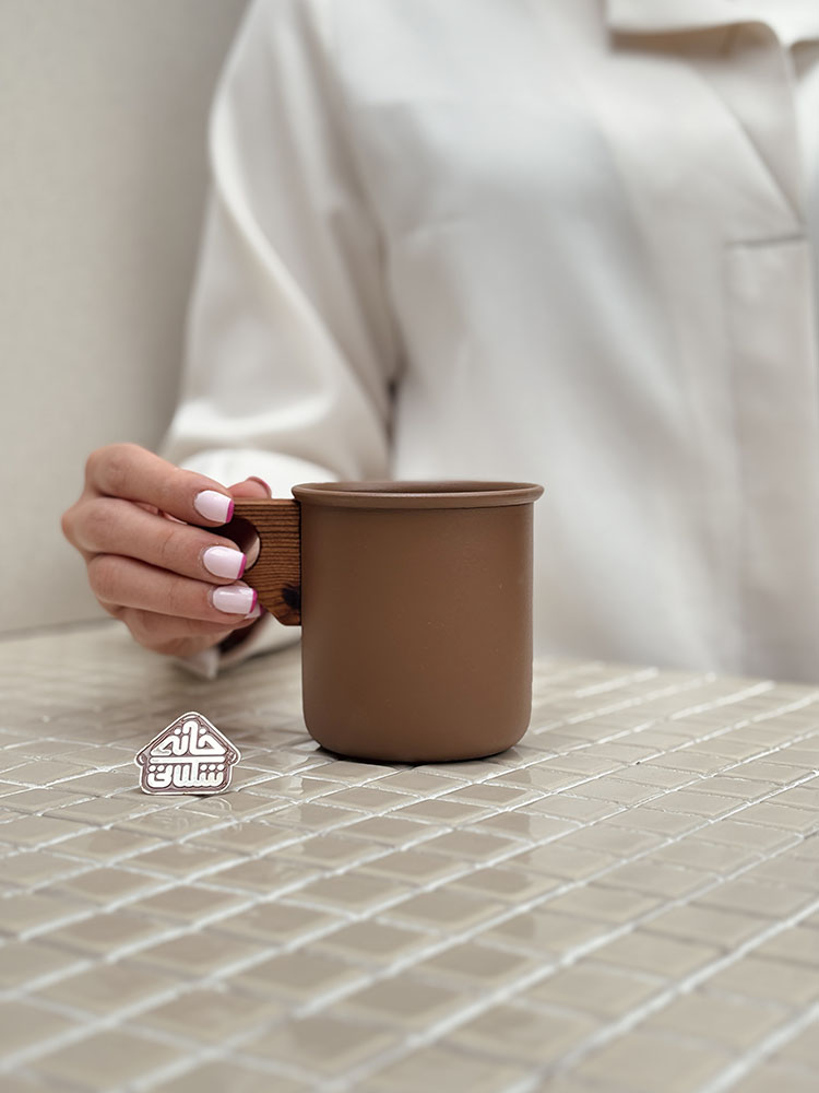 خرید ماگ لعابی دسته چوبی