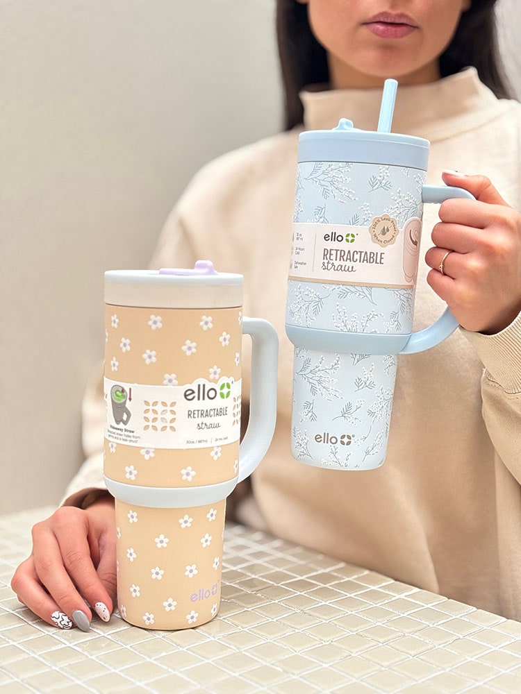 خرید تراول ماگ تامبلر نی دار برند آمریکایی ello گلدار 30oz