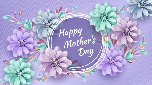 بنر یاسی Happy Mother's Day با گل‌های فانتزی