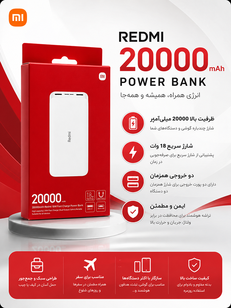پاوربانک اورجینال 18 وات شیائومی مدل Redmi PB200LZM ظرفیت 20000 میلی آمپر ساعت کد003690 - تصویر 7