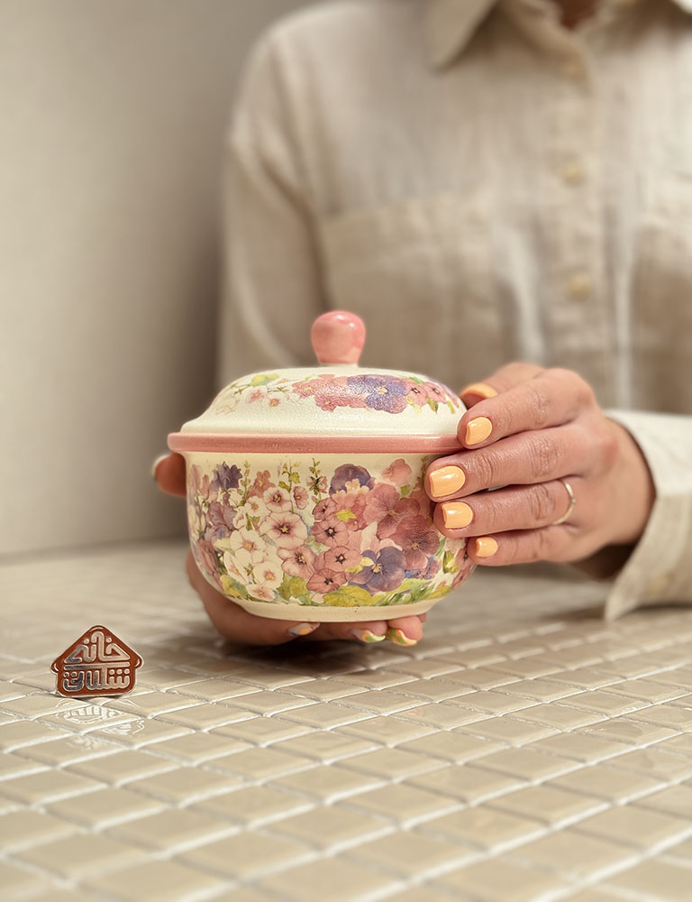 خرید ظرف درب دار گلدار