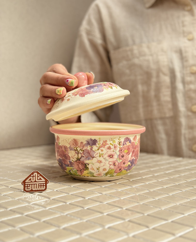 خرید ظرف درب دار گلدار