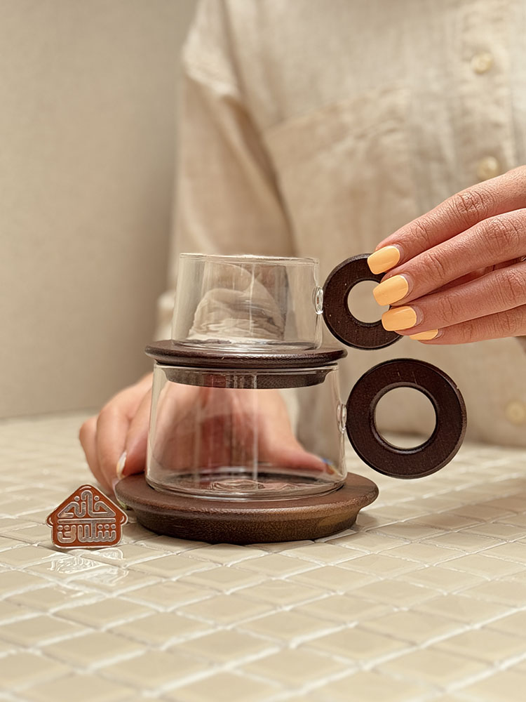 خرید ماگ پیرکس دسته چوبی