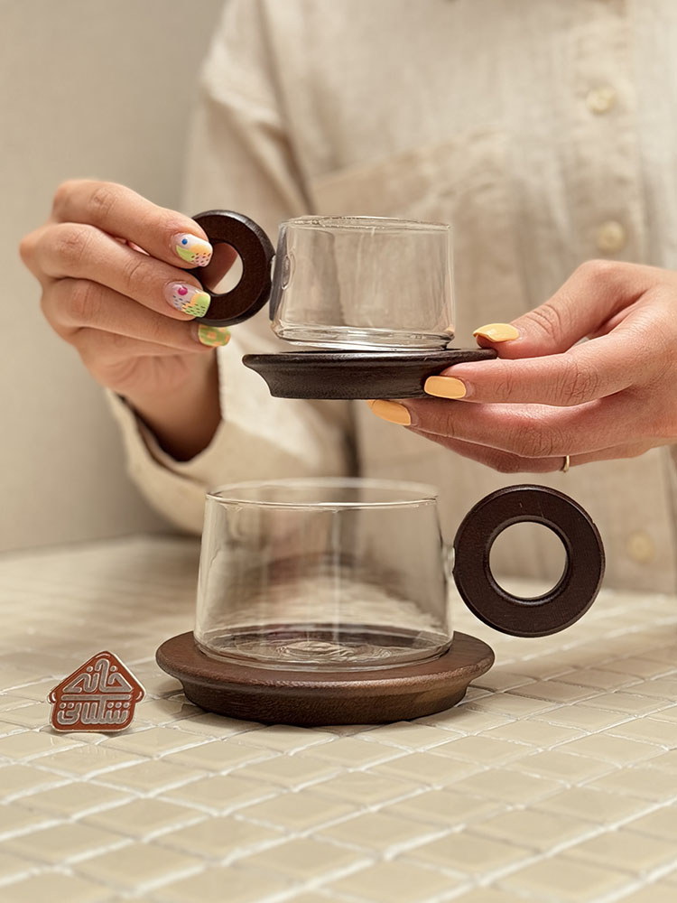 خرید ماگ پیرکس دسته چوبی