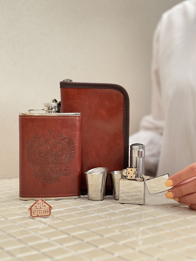 خرید ست قمقمه کتابی و شات کیف چرمی
