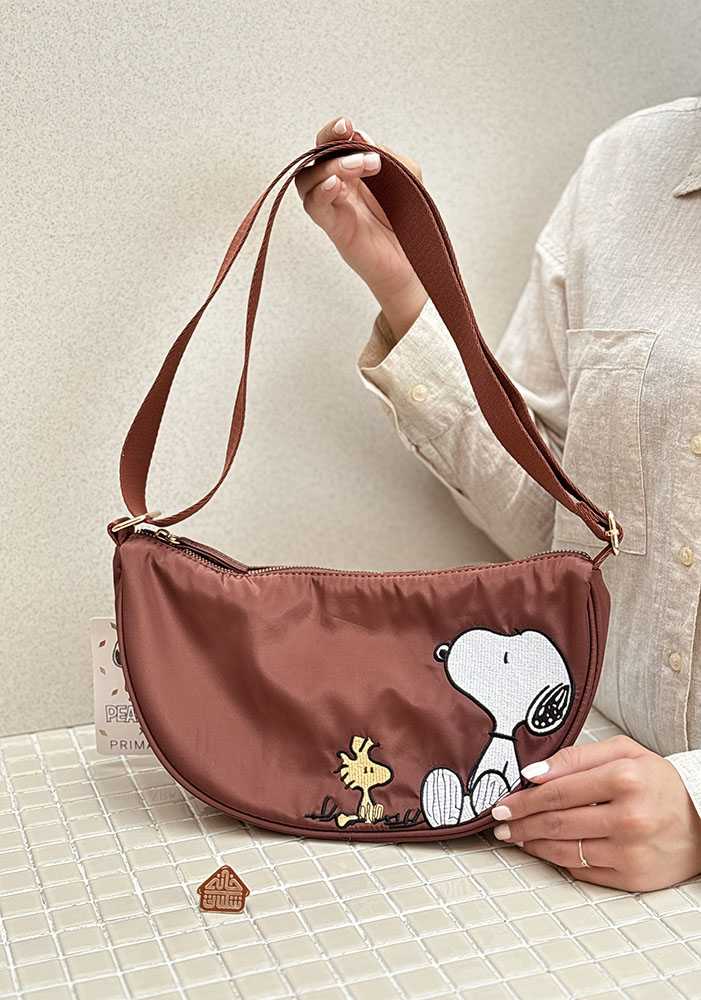 خرید بادی بگ قهوه ای طرح اسنوپی گلدوزی برند PEANUTS X PRIMARK